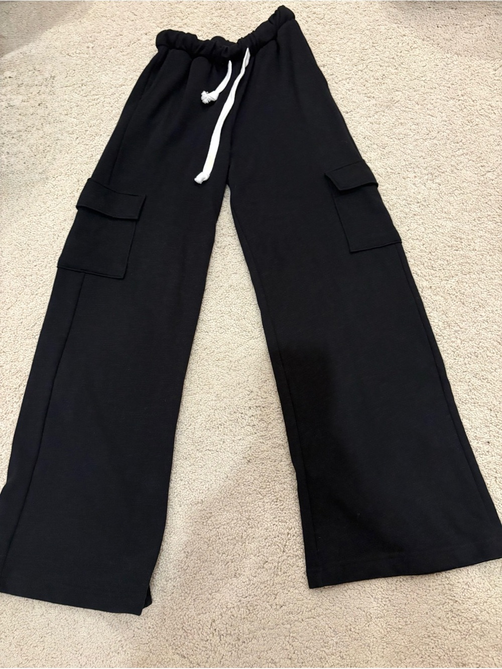 Katie J NYC Black Cargo Sweatpants with White Drawstring, Tween Size Small